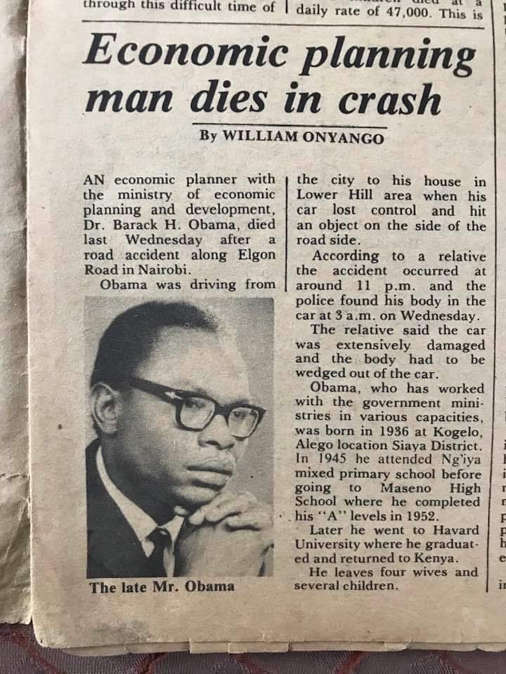 How Obama Senior’s death was covered. He died 24/11/1982.