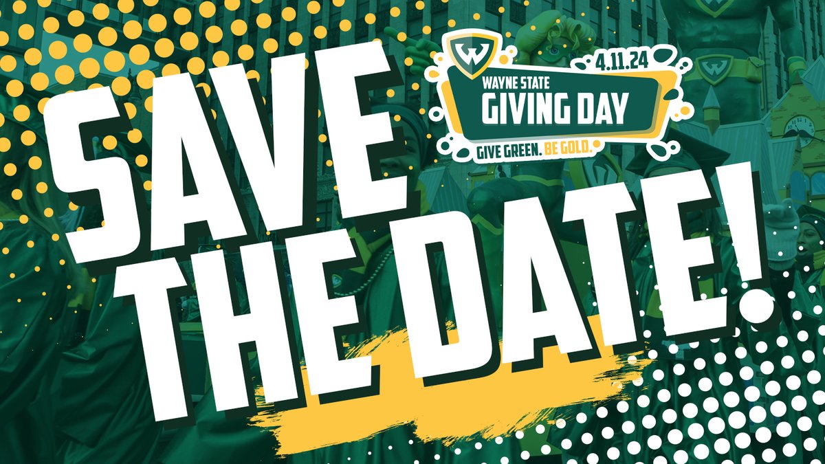 Wayne State Giving Day is tomorrow, April 11. When we GIVE GREEN, Wayne State’s impact on students, faculty and research will BE GOLD. Can we count you to help us reach our goal in 24 hours? givingday.wayne.edu/education #GiveGreenBeGold