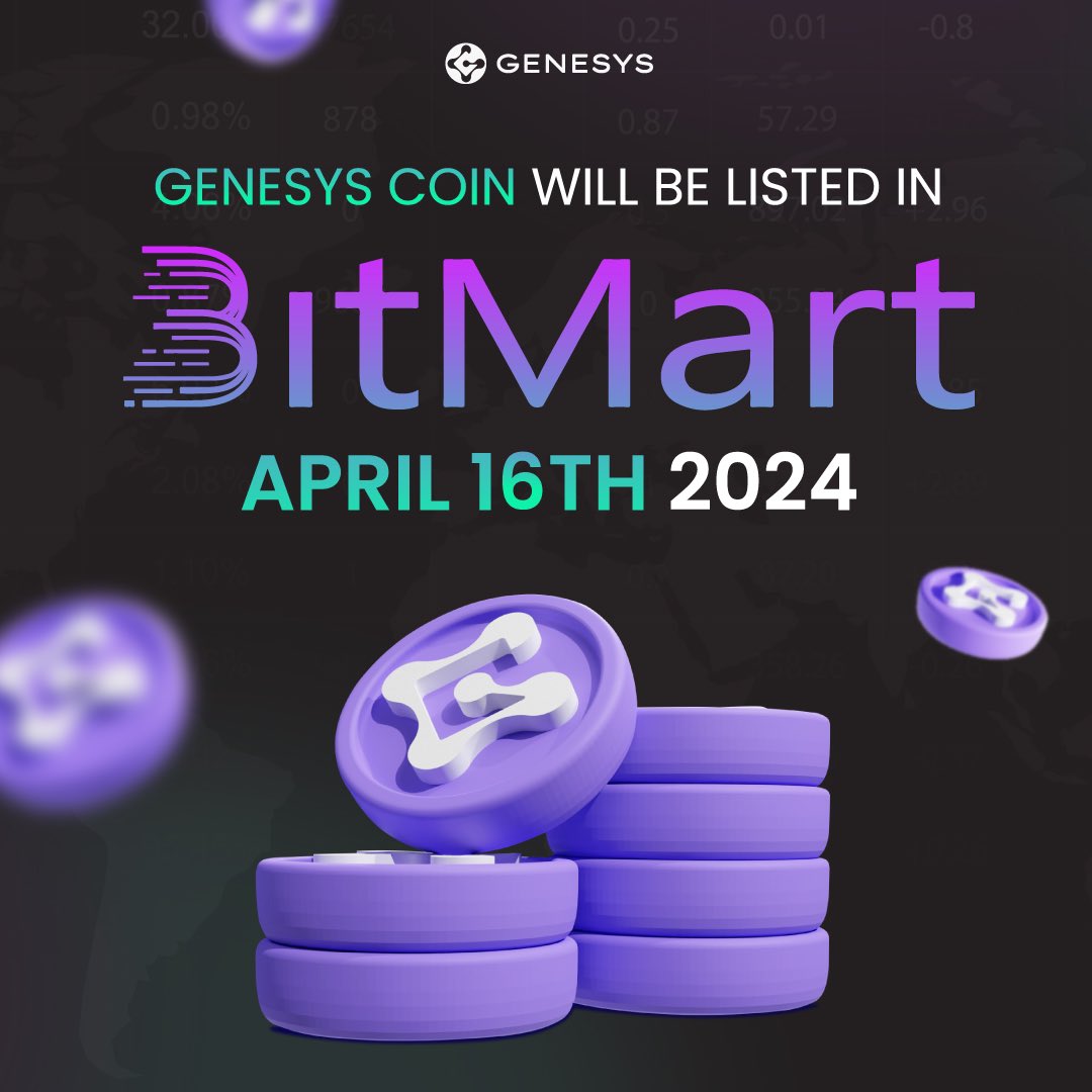 🚀 Exciting News! 🚀 Get ready, because $GSYS COIN is landing on @BitMartExchange on April 16th! 🎉 Our promise to expand #Genesys to top exchanges continues, bringing more accessibility and liquidity to our community. Stay tuned for updates! 🌟 #Genesys #BirmartListing