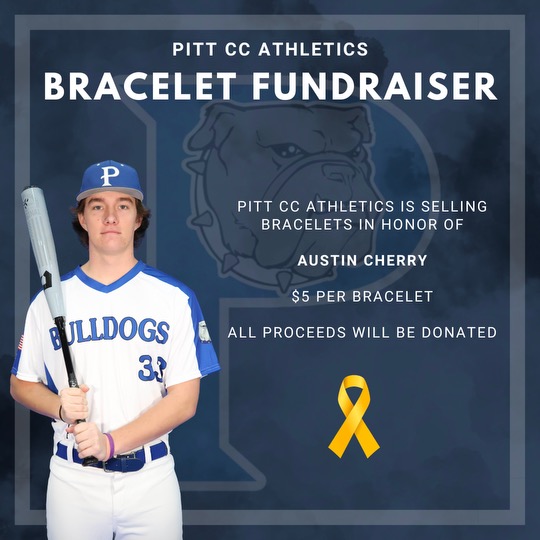 Pitt CC Athletics Bracelet Fundraiser for PCC Student-Athlete Austin Cherry begins today.

Donations are welcomed.

#AUSTINSTRONG
#BEADAWG