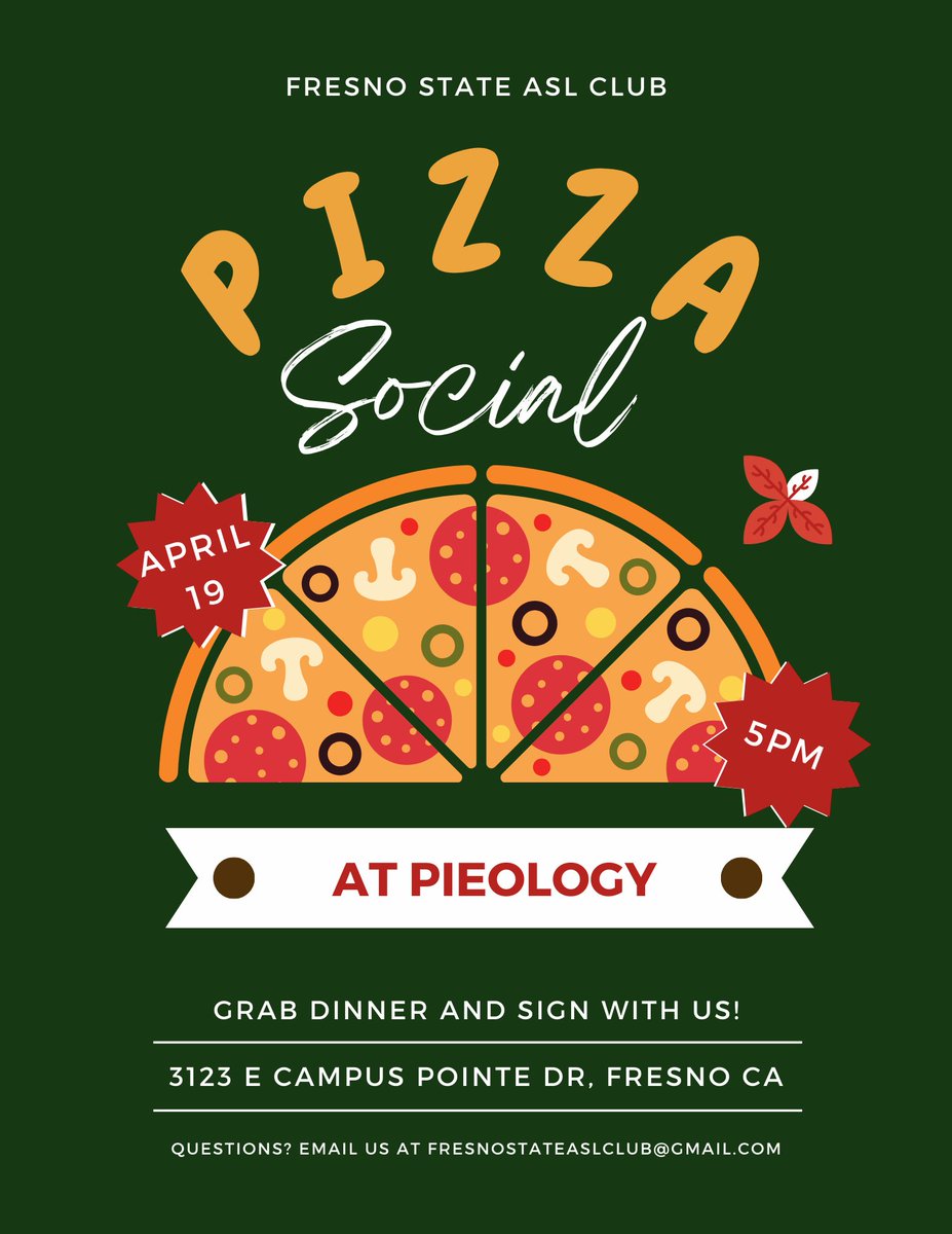 We’d love to see you at our next social event on Friday, April 19! Come eat some pizza and hang out with us!! 🤟🍕
