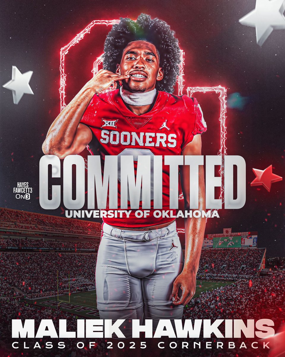 BREAKING: Four-Star CB Maliek Hawkins has Committed to Oklahoma, he tells me for @on3recruits The 6’2 185 CB from Allen, TX chose the Sooners over Arkansas, Mississippi State, & Texas Is the younger brother of Oklahoma Freshman QB Michael Hawkins Jr. on3.com/db/maliek-hawk…