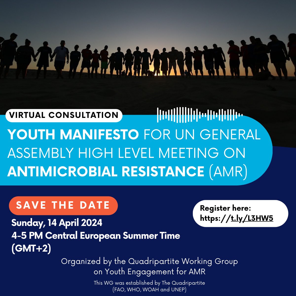 AMR Now (@amrnowke) on Twitter photo 📢 Calling all #Youths to make pivotal contribution in catalyzing action against #AntimicrobialResistance
This weekend the Quadripartite Working Group on Youth Engagement for #AMR is calling you to share your voice to <a href="/UN/">United Nations</a> General Assembly High Level Meeting #UNGA #HLM on #AMR. 📢 Calling all #Youths to make pivotal contribution in catalyzing action against #AntimicrobialResistance
This weekend the Quadripartite Working Group on Youth Engagement for #AMR is calling you to share your voice to <a href="/UN/">United Nations</a> General Assembly High Level Meeting #UNGA #HLM on #AMR.