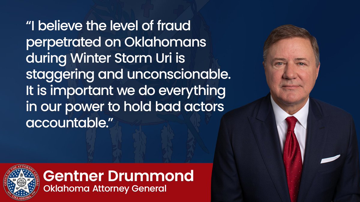 I have filed the first lawsuits stemming from soaring natural gas prices during Winter Storm Uri in 2021. oag.ok.gov/articles/attor…
