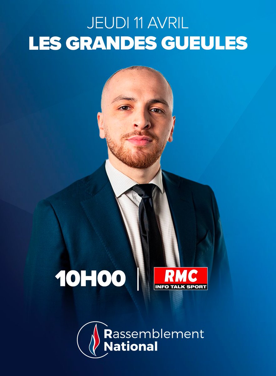 Retrouvez-moi dans Les Grandes Gueules, demain, jeudi 11 avril, à 10h00 sur RMC ⤵️