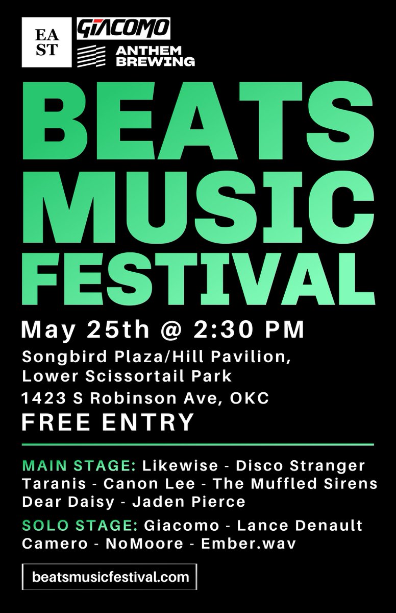 Looking for weekend plans? Experience the ultimate live music festival in the heart of Oklahoma City at Beats Music Festival on May 25th, 2024.

Official Website: beatsmusicfestival.com

#okcevents #okcfestivals #Oklahoma #scissortailpark #livemusic #MusicFestival
