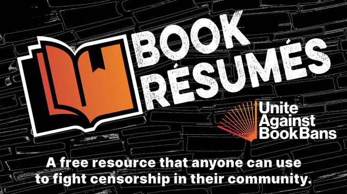 .@UABookBans added 100 new book résumés to their collection on #RightToReadDay. Check out this great free resource to help librarians, parents, & other advocates defend books from bans. bookresumes.uniteagainstbookbans.org #NationalLibraryWeek #UniteAgainstBookBans