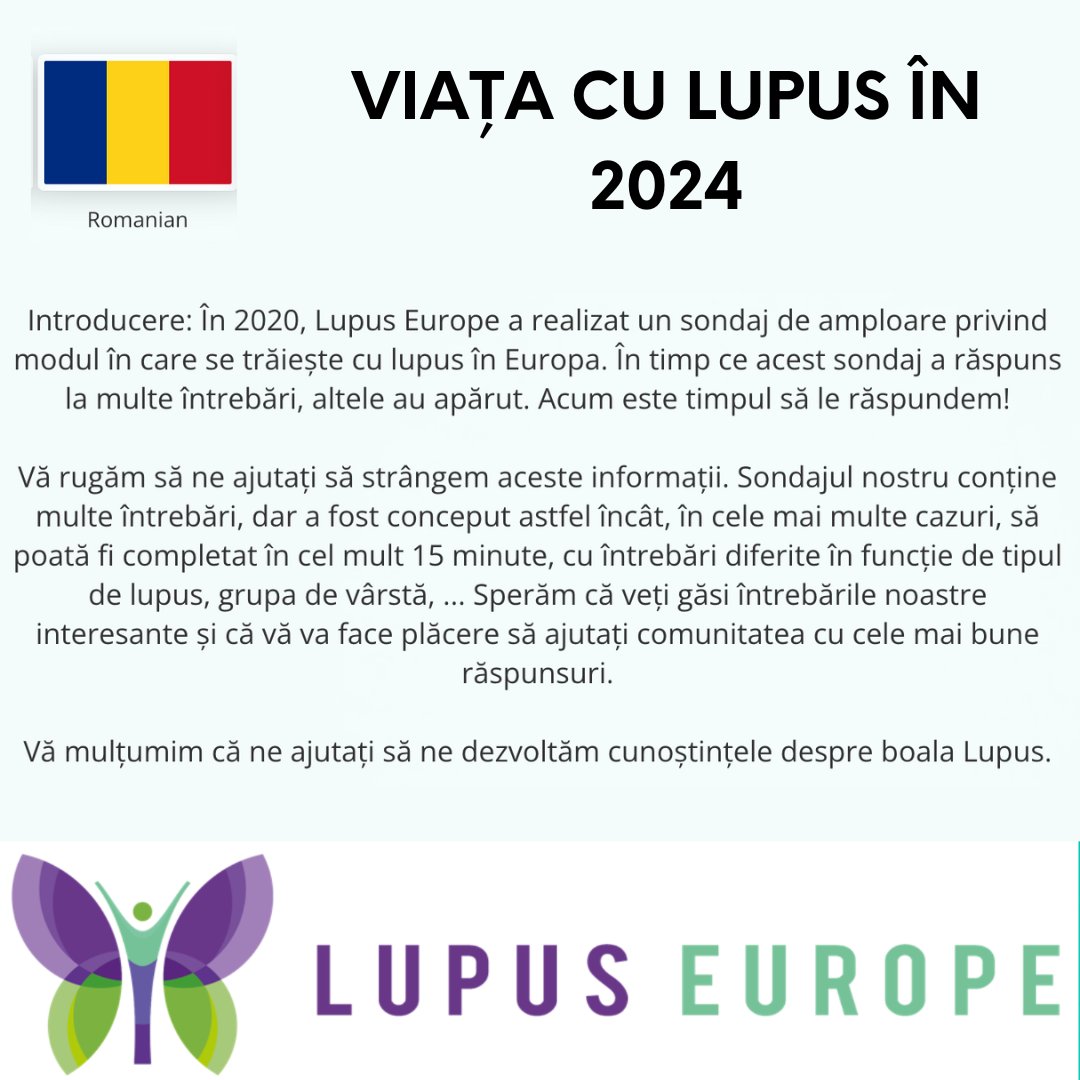 ✍🏻Completează sondajul. 🔊Împărtășește cu comunitatea ta. 👨🏼⚕Dacă ești un profesionist în sănătate și tratezi pacienți cu lupus în Europa, am aprecia foarte mult dacă i-ai informa pe pacienții tăi. s.surveylegend.com/-NrUOqKxZuU6V6…