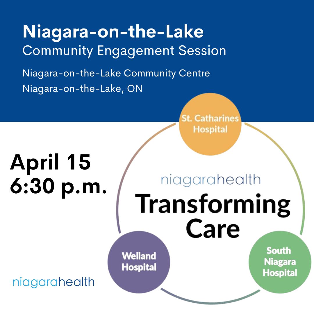 We are committed to keeping our community informed. On April 15, we'll be hosting a community event in Niagara-on-the-Lake to discuss our plan to transform our hospital buildings and how we provide care: niagarahealth.on.ca/site/our-future Watch live: youtube.com/watch?v=hP9sGJ…