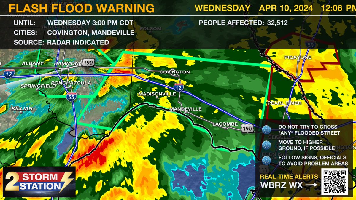 A ***FLASH FLOOD WARNING*** has been issued for St. Tammany, Tangipahoa until 4/10 3:00PM. Roads may be flooded, turn around don't drown! #LAwx Download the WBRZ Weather App: wbrz.com/news/download-…