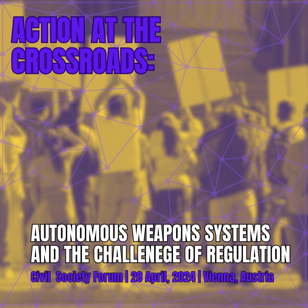 In less than 3️⃣ weeks we’ll be in #Vienna 🇦🇹 for the #ActionAtTheCrossroads civil society forum. Register today to learn more about autonomous weapons and the problem of regulation: stopkillerrobots.org/actionatthecro… #AWS #AWS2024 1/2