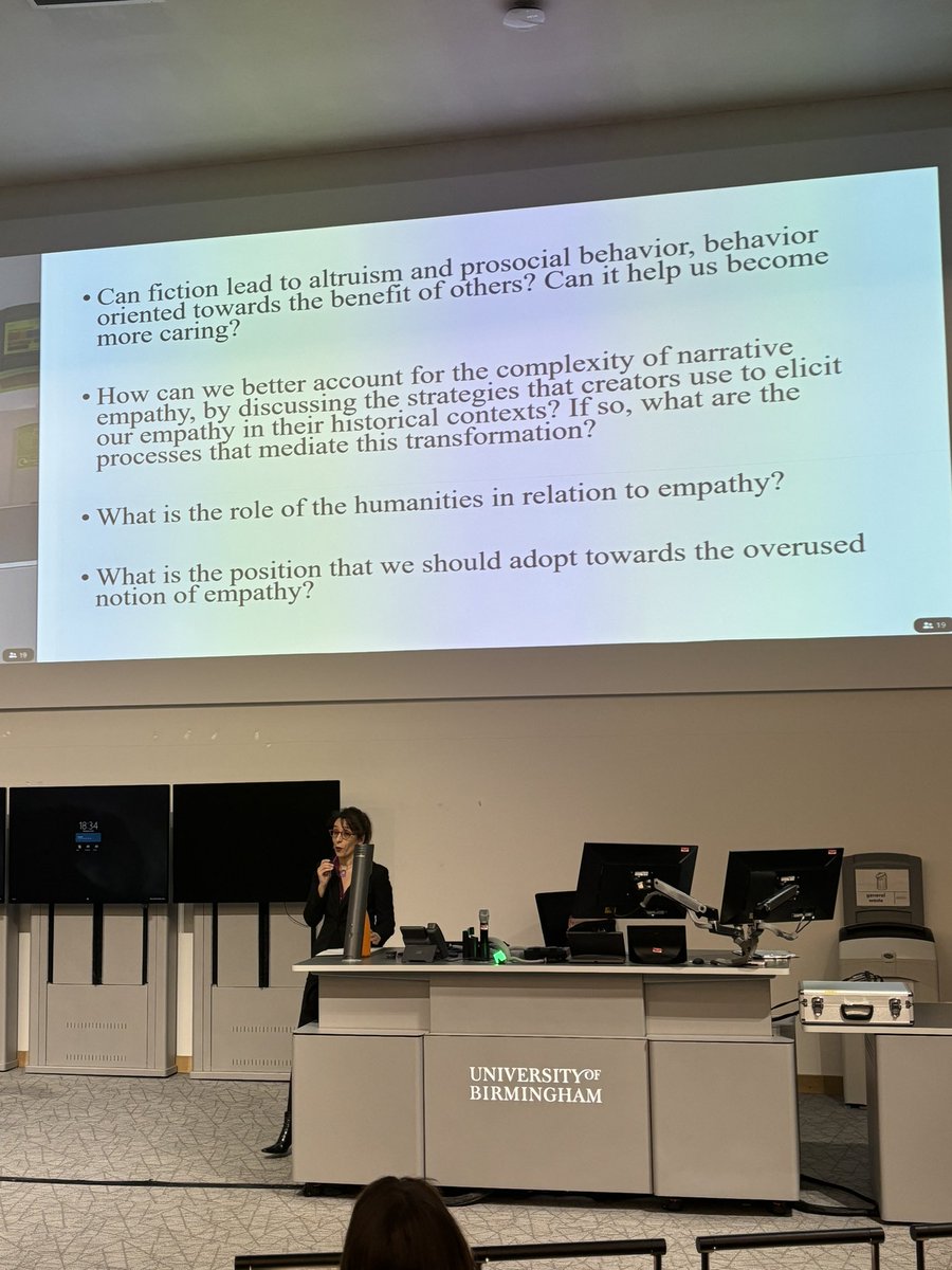 Welcome to the first Tranformative Humanities lecture @artsatbham delivered by Dr Isabel Jaén Portillo from Portland State 'Empathy and the Transformative Power of Fiction' @fdelond @EDACS_UoB