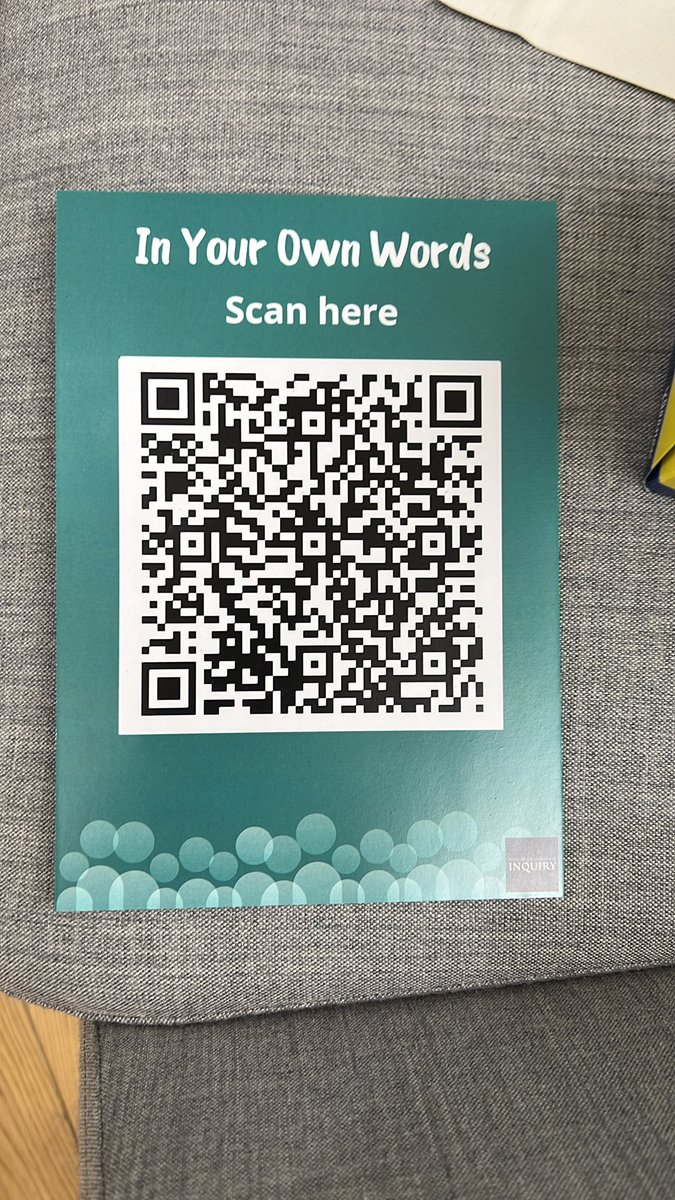 Just before I leave the Post Office Inquiry hearing ante-room, a quick note about this QR code, Wendy Buffrey asked me to share this more widely. It’s an initiative by The Post Office Horizon IT enquiry to get more experiences on the record.