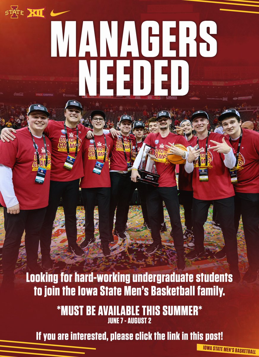 𝙈𝘼𝙉𝘼𝙂𝙀𝙍 𝙏𝙊𝙐𝙂𝙃! Interested in joining @isumbbmanagers? Now's your chance! 🔗: forms.gle/Ff5sAqSqzX2y63… #Cyclones | #C5C