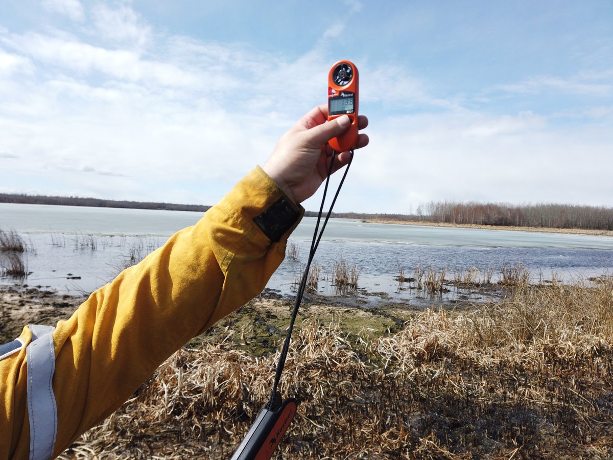 Fire crews will be continuing to work in the Shirley Lake Unit today. Prescribed fires at Elk Island are only done under specific pre-determined conditions. A pocket weather meter like this one here can be used to measure factors like wind speed right out in the field.