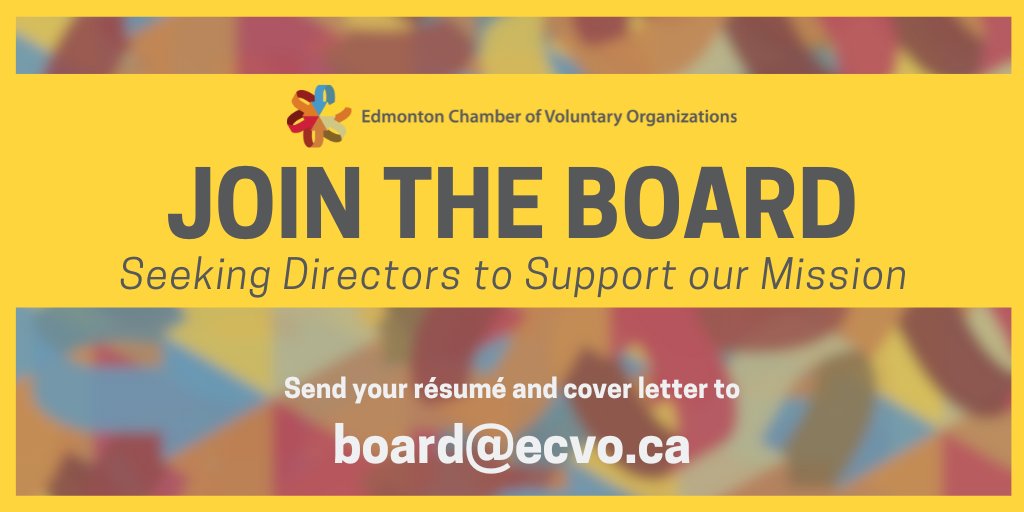 We’re seeking new voices to join the ECVO board to guide our work & inspire transformation in Edmonton’s non-profit sector! Application deadline is April 17. For details visit: ow.ly/5R2i50RcmKK