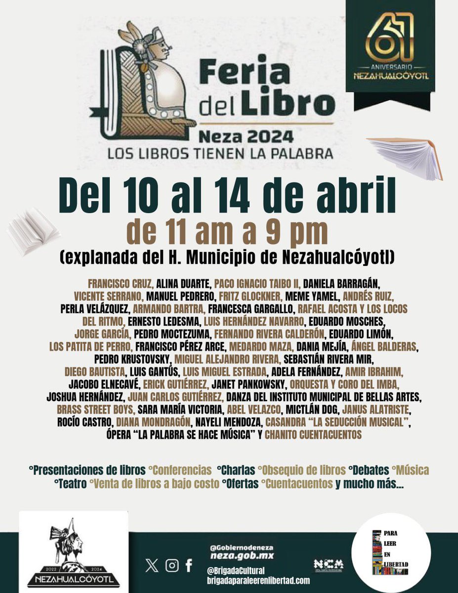 Ya estamos en la Feria del Libro en Nezahualcóyotl (de 11 am a 9pm). No se pierdan la inauguración en punto de las 3pm hoy nos acompañan: @DanyBarraganG @MemeYamelCA @AlinaDuarte_ @LaChicaDeNeza @SinEmbargoMX @FCEMexico @palomasaizt1 @Adolfo_Cerqueda @GobNeza