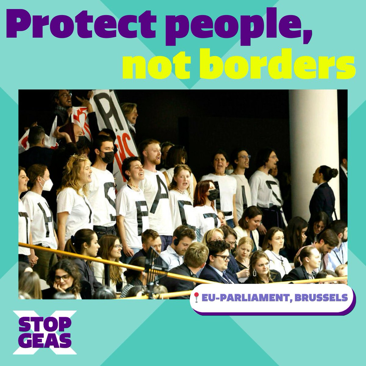 stopgeas's tweet photo. 🚨 The EU Parliament has just voted in favour of the new, comprehensive CEAS pact. This inhumane decision means the de facto abolition of the human right to a humane asylum and migration policy. This didn't go unanswered. We have brought the counter-protest into the plenary hall! https://t.co/HU5HqPen0O