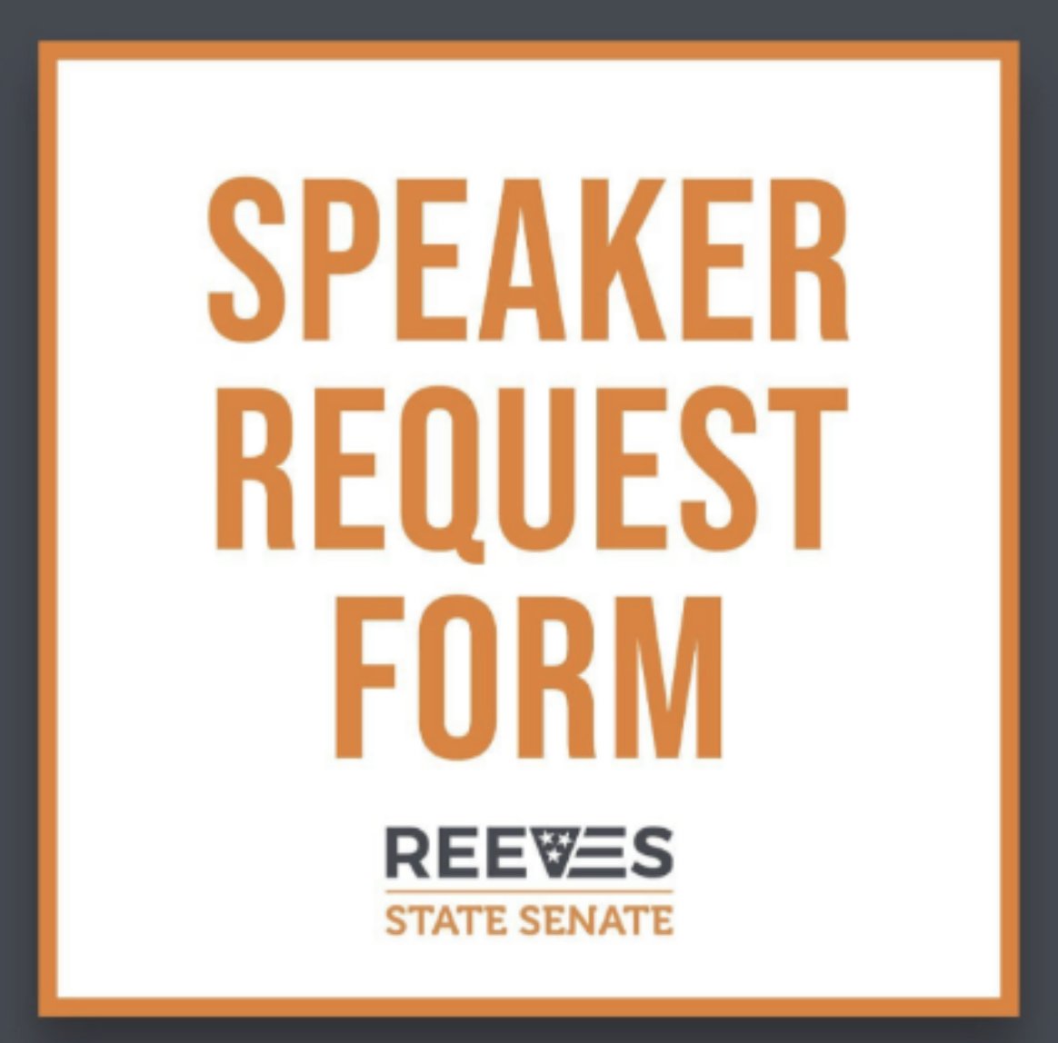 District 14, I would love to join you to speak at your next local meeting or event. Sign up at the link below! reevesfortn.com/speaker-reques…