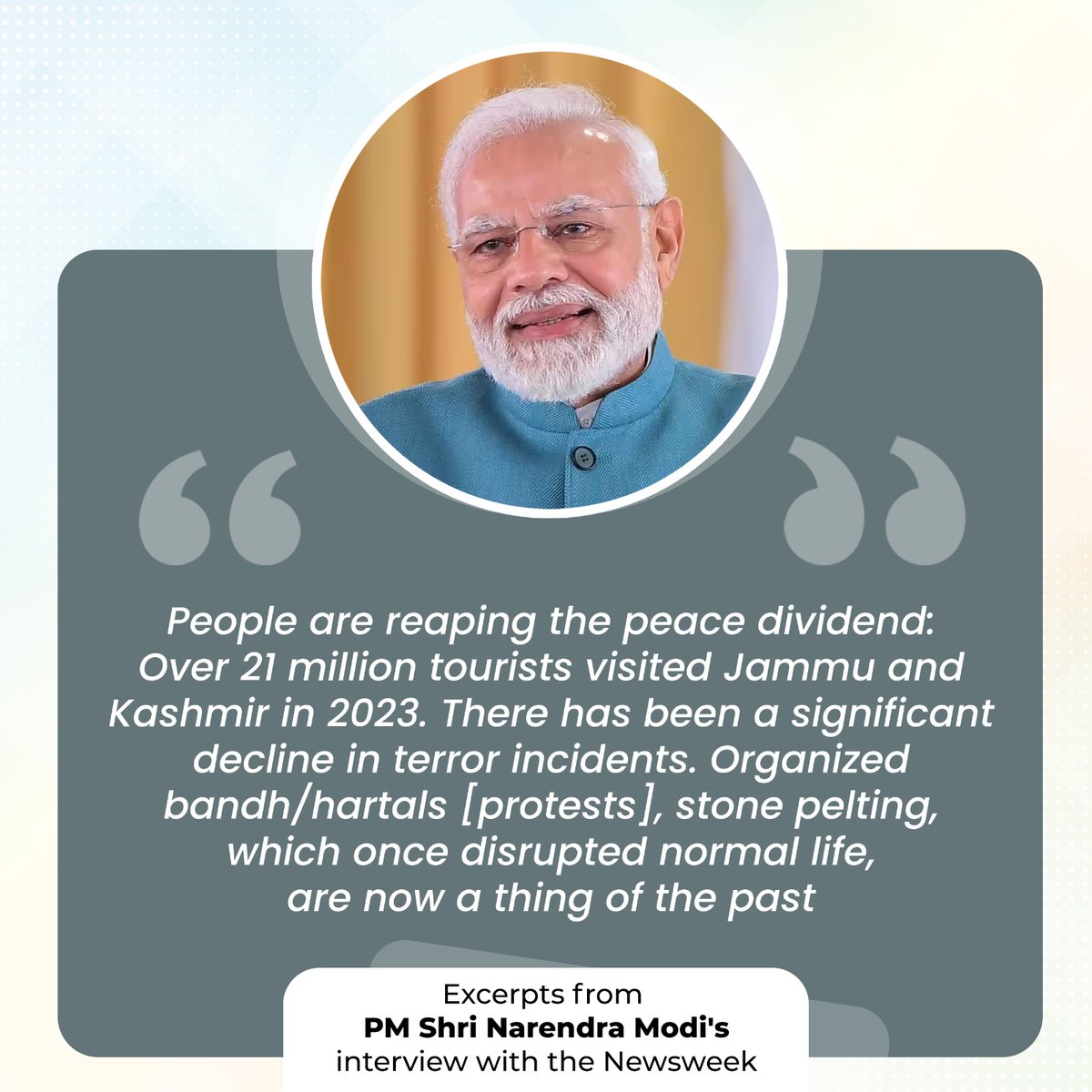 People are reaping the peace dividend...

Excerpts from PM Shri @narendramodi's interview with Newsweek.