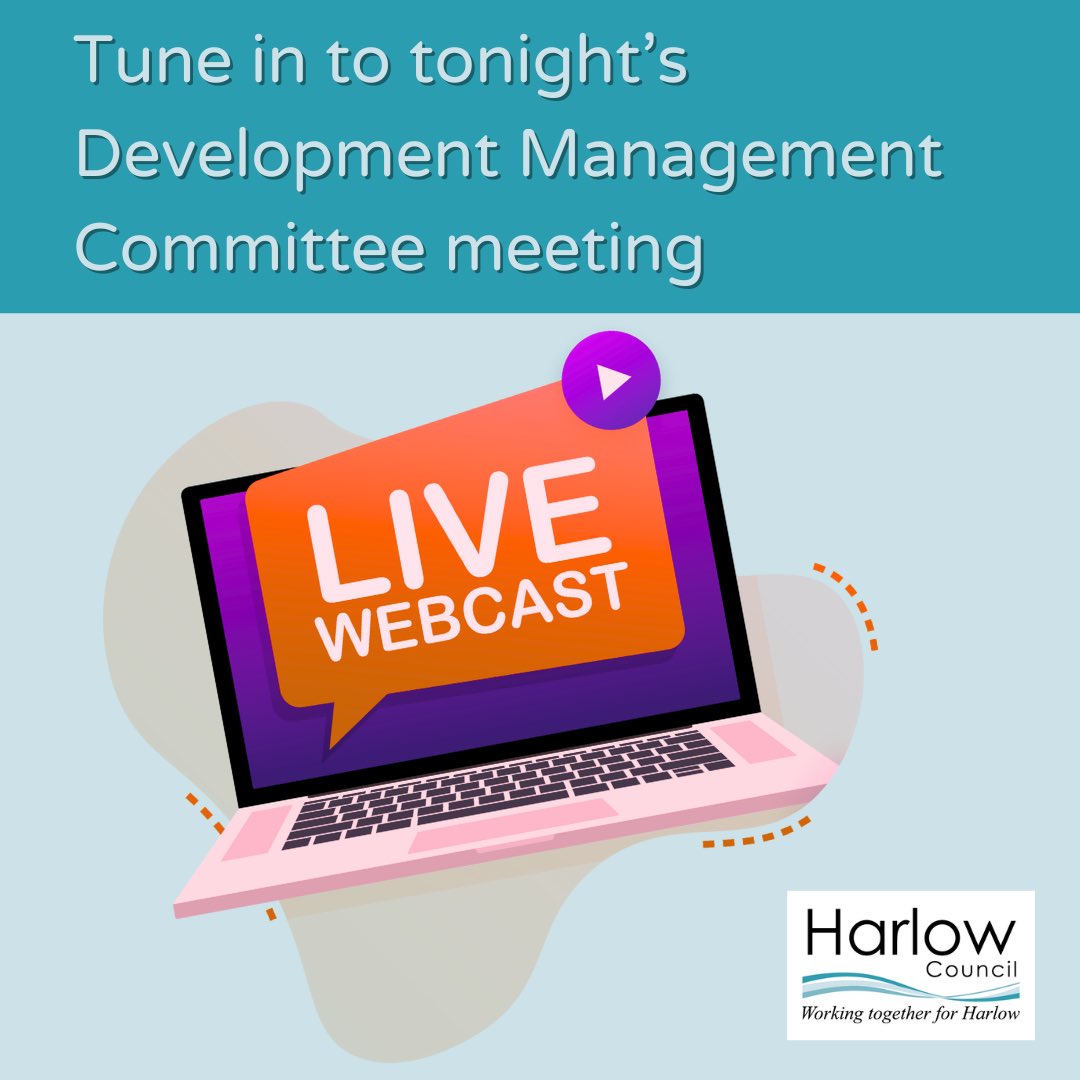 🔴 You can watch tonight’s Development Management Committee live online from 7.30pm via our webcasting service Among the items being considered is the planning application for the Harlow Arts and Cultural Quarter scheme in Harlow town centre ⬇️