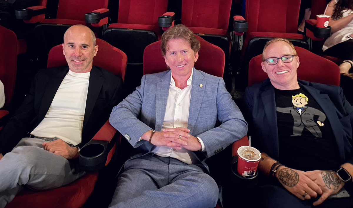 A special moment shared at the @falloutonprime premiere with Art Director Istvan Pely, Game Director Todd Howard, and Design Director Emil Pagliarulo.