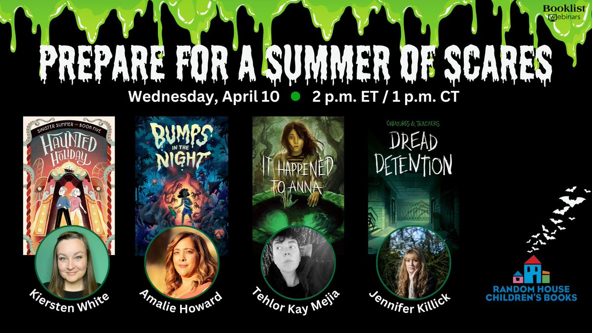 We are both excited and terrified for today's spookkyy webinar with @RHCBEducators authors Tehlor Kay Mejia, @JenniferKillick, @AmalieHoward, & Kiersten White! If you are looking for some chills, thrills, and deep conversations, join us and register now: bit.ly/4aqmkep