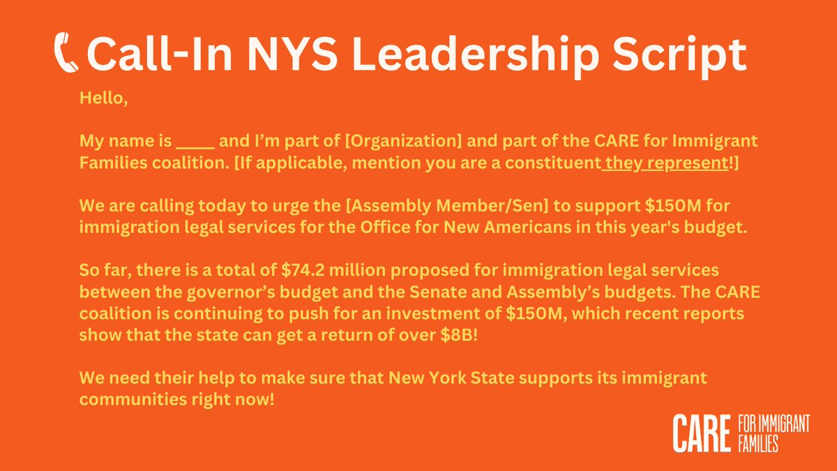 🚨URGENT: Join the #CARE4IF coalition in demanding support for the #AccessToRepresentationAct in our state budget! We need your help: Call #NY legislative leaders to demand $150M investment in the final NYS budget! ☎️@AndreaSCousins: 518-455-2585 ☎️@CarlHeastie: 518-455-3791