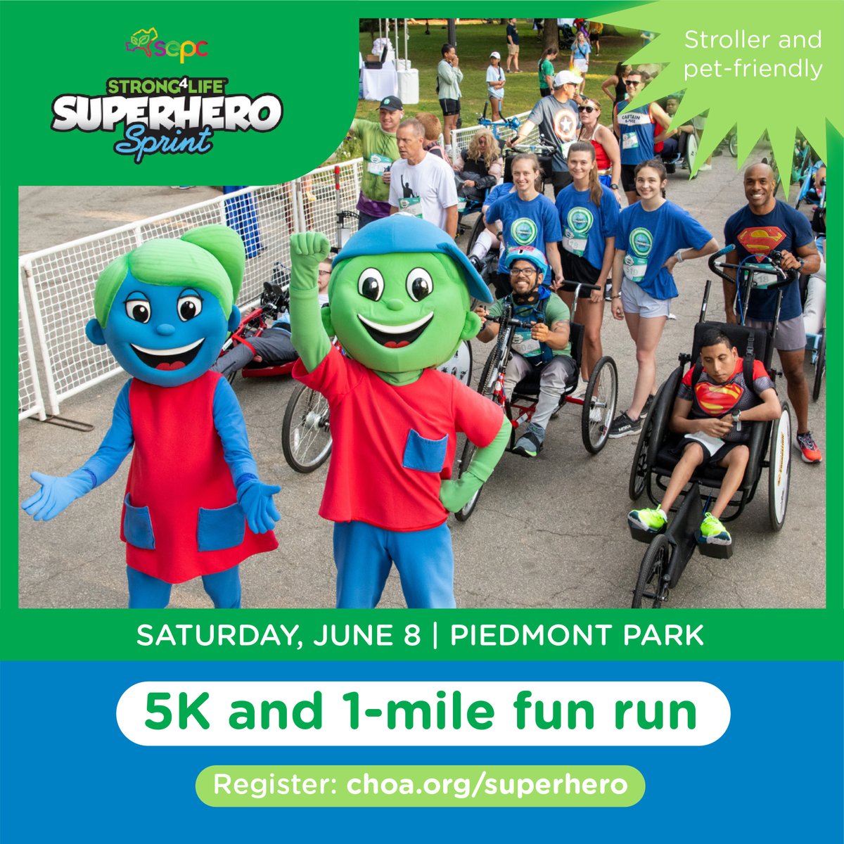 Use your superpowers to walk, run, roll, sprint or fly to the finish line at our annual Strong4Life Superhero Sprint 5K and 1-mile fun run! 🦹 The event returns to @piedmontpark for its 12th year on Saturday, June 8. To learn more and register, visit choa.org/superhero. 💚