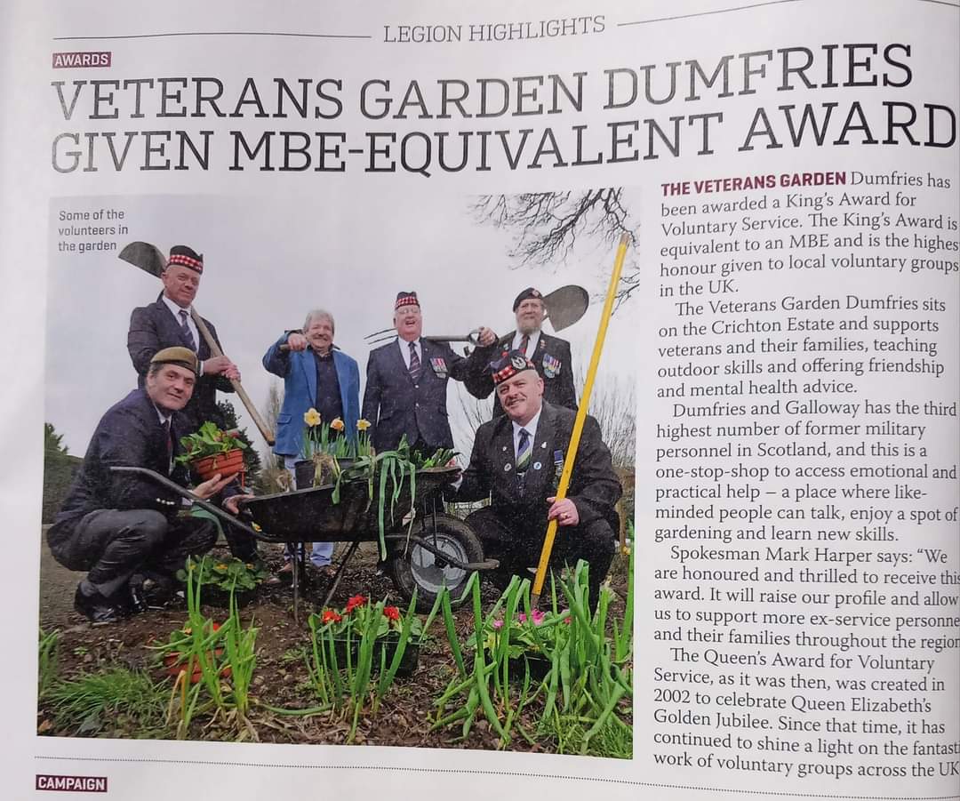 Great piece in the @LegionScotland Today Magazine. We're thrilled our hard work doesn't go unnoticed, but it's not why we do it. Were a young charity but loads of potential with the right support. #KAVS2024 #Veterans #Charity #garden