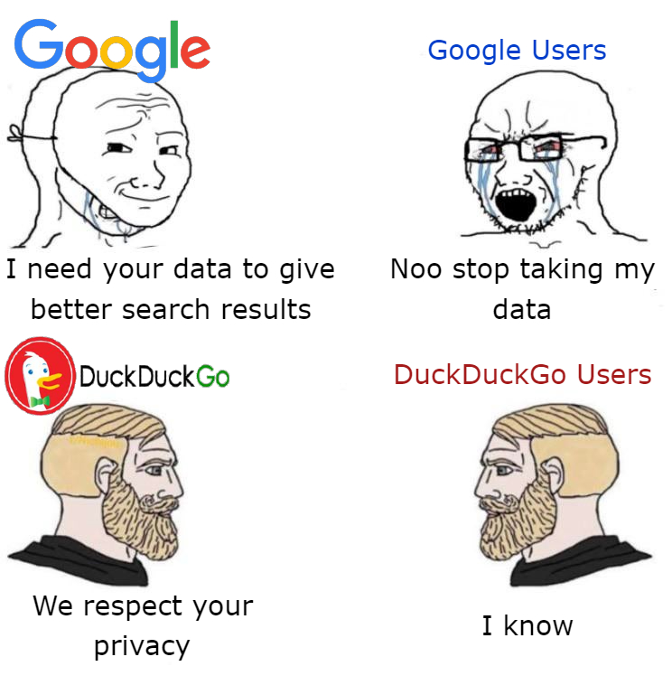 TimeGuardianApp's tweet photo. Exploring the eternal struggle between personalized service and privacy with a humorous twist! #SearchEngineStruggles #PrivacyMatters #GoogleVsDuckDuckGo ππ΅οΈββοΈπ https://t.co/njEARSHLKg