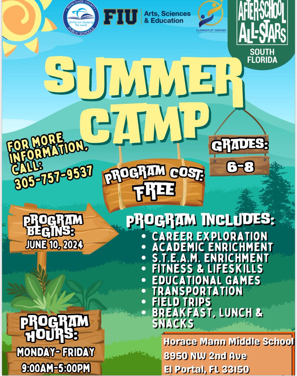 Free Summer Camp at Horace Mann starting June 10th! Applications available in the main office. @HoraceMannmdcps @MDCPSCentral