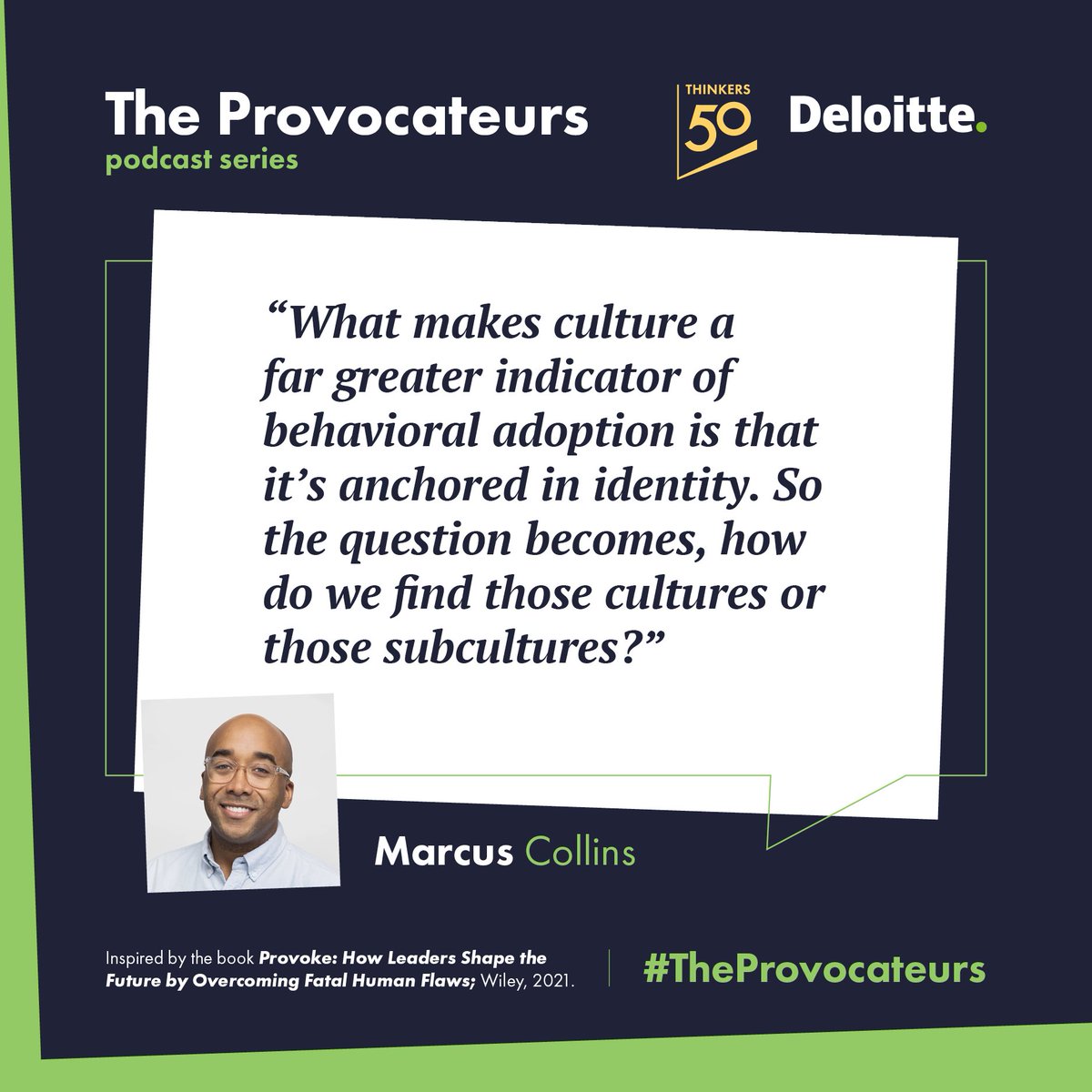 What, how, and who do we identify ourselves with? In the latest episode of #TheProvocateurs Podcast, ‘For the Culture’ author @marctothec dives into what drives behaviour on both a personal and societal level. Listen to his episode, out now: thinkers50.com/blog/the-provo…