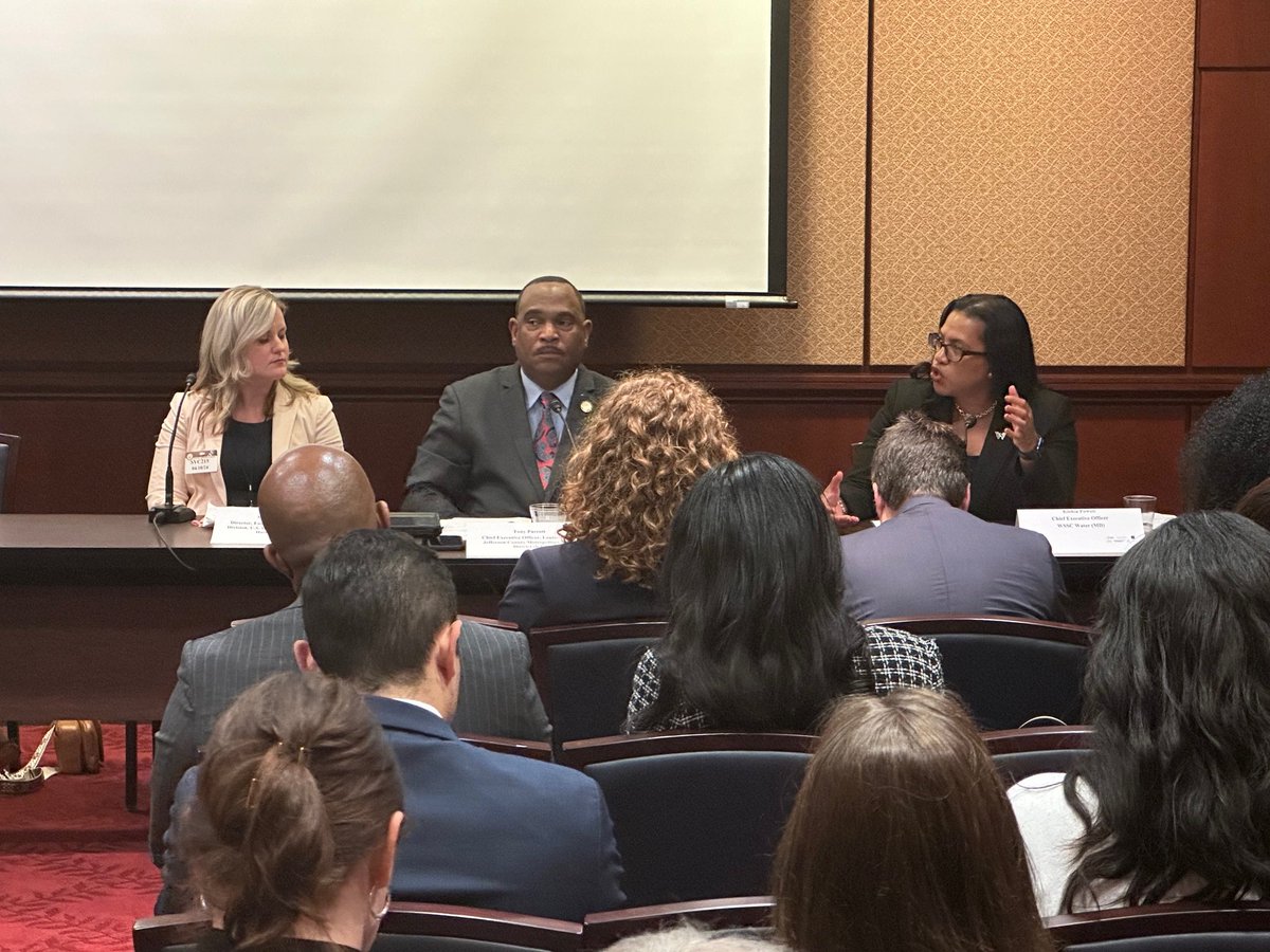 NACWA's tweet photo. Kishia L. Powell @GM_KLP @WSSCWaterNews emphasizes the three-legged stool of water rates, federal infrastructure investment, and assistance for low-income water customers. These are essential to the strength and resilience of our nation's #cleanwaterinfrastructure. #WaterWeek2024 https://t.co/gAVKUHl2C5