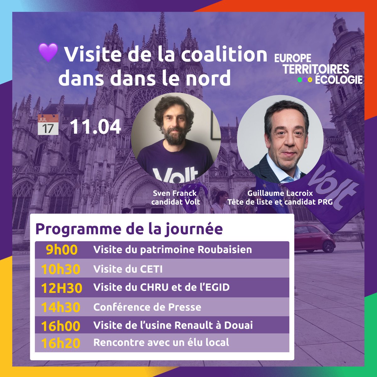 C'est demain, la visite de @Lacroix_PRG à #Lille, #Roubaix, #Tourcoing et #Douai pour parler de la vision pour les territoires de demain au sein de l'#Europe. Notre coalition @ETE_2024 sera au rendez-vous le 9 juin aux #electionseuropeennes2024 🇪🇺