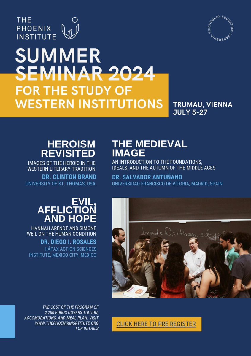 diegoirosales's tweet photo. I was invited by The Phoenix Institute to teach this course on “Evil &amp; Hope in Hannah Arendt and Simone Weil” for their Summer Seminar for the Study of Western Institutions 2024 at Trumau, Austria. 

https://t.co/8p3btnVImr https://t.co/QQF6Rv2Nz2