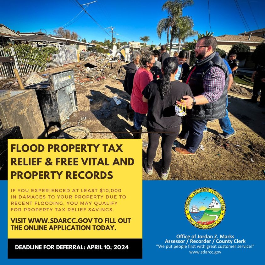 The first flood property tax relief deadline for qualifying property owners to defer their tax bill is TODAY by 5 p.m. sdarcc.gov