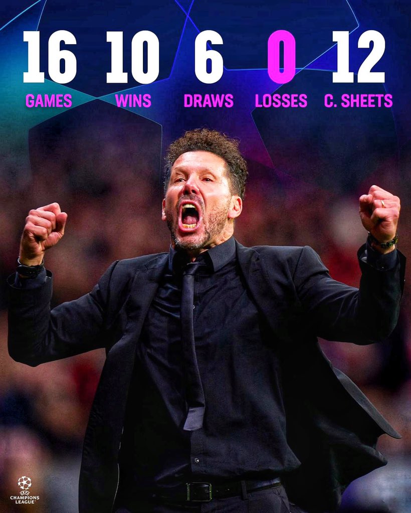 🇦🇷 Atletico Madrid’s manager Diego Simeone has NEVER lost a home UEFA Champions League knockout game! #AtleticoMadrid|#ChampionsLeague|#UCL