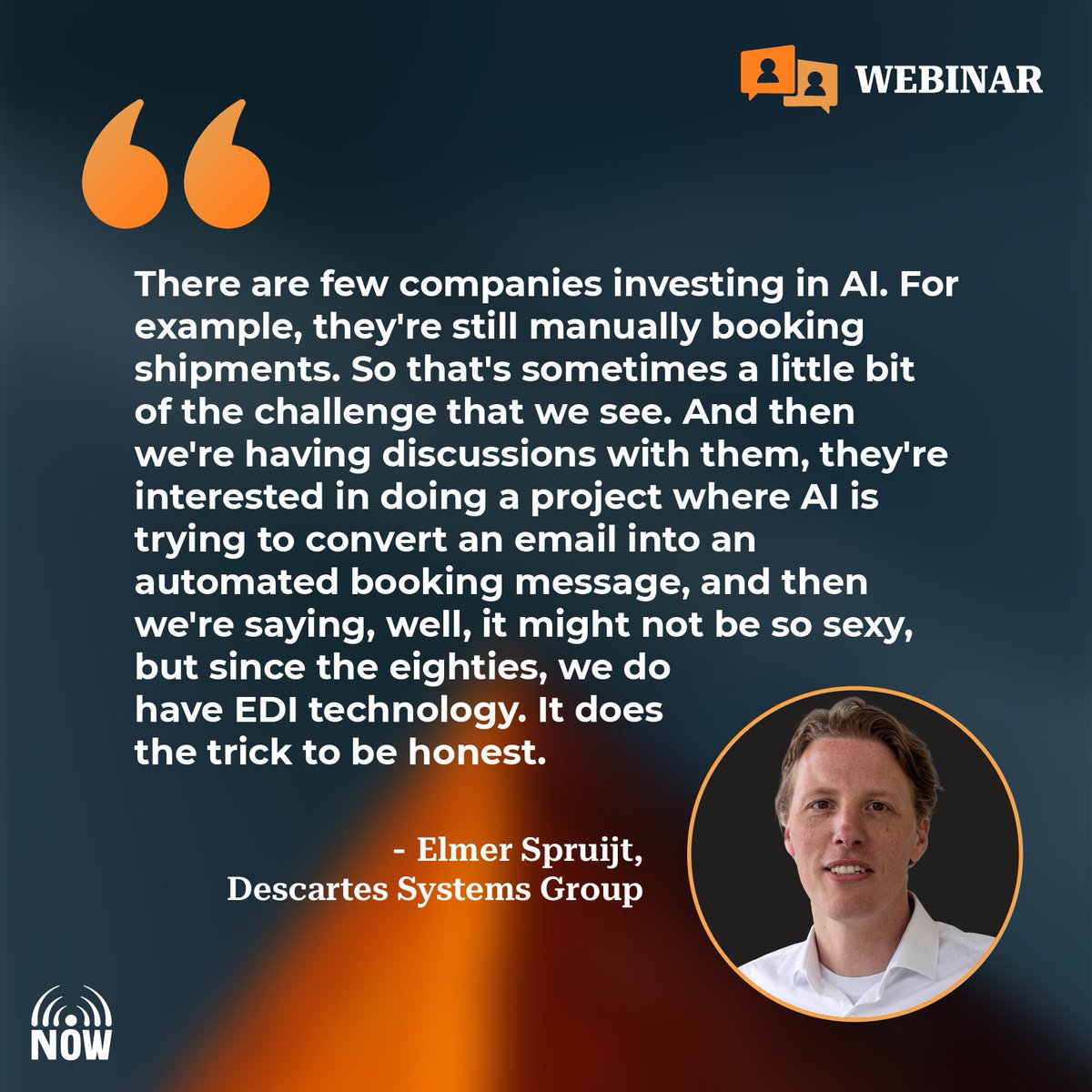 _supplychainnow's tweet image. Catch our #logisticsoptimization webinar recording! Hosts @ScottWLuton &amp;amp; Enrique Alvarez along with speakers Anton Karnaukhov - @TheXpertMinds &amp;amp; Elmer Spruijt - @DescartesSG shared insights on #technology utilization, integration guidance &amp;amp; more.

🎥 : bit.ly/4cjjxEQ