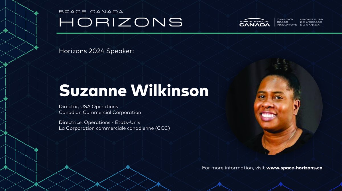 Nous sommes heureux d'annoncer que Suzanne Wilkinson, Directrice des Ops aux É-U à la @CanComCorp présentera aux participants lors de Horizons d'Espace Canada - qui aura lieu le 1er mai à Ottawa ! Pour en savoir plus et vous inscrire, veuillez visiter: space-horizons.ca