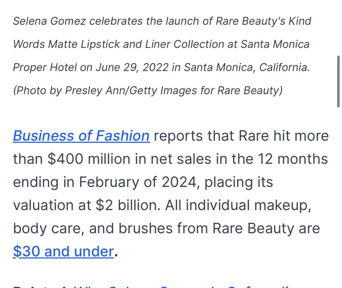 According to @Entrepreneur, Rare Beauty Earned 400 million in the last 12 months Being the second largest in the market behind Fenty Beauty.