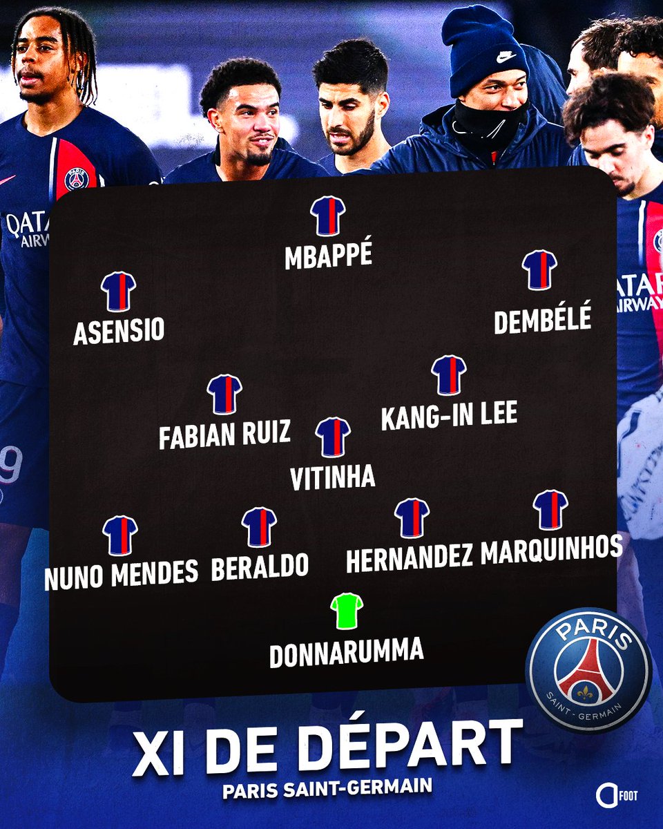ActuFoot_'s tweet photo. 🚨 OFFICIEL ! 𝗟𝗘 𝗫𝗜 𝗗𝗨 𝗣𝗔𝗥𝗜𝗦 𝗦𝗔𝗜𝗡𝗧-𝗚𝗘𝗥𝗠𝗔𝗜𝗡 𝗣𝗢𝗨𝗥 𝗔𝗙𝗙𝗥𝗢𝗡𝗧𝗘𝗥 𝗟𝗘 𝗙𝗖 𝗕𝗔𝗥𝗖𝗘𝗟𝗢𝗡𝗘 ! ⚔️❤️💙

En l'absence de Hakimi (suspendu) et Mukiele (forfait), 𝗠��𝗿𝗾𝘂𝗶𝗻𝗵𝗼𝘀 𝗲𝘀𝘁 𝗮𝗹𝗶𝗴𝗻𝗲́ 𝗱𝗮𝗻𝘀 𝗹𝗲 𝗰𝗼𝘂𝗹𝗼𝗶𝗿 𝗱𝗿𝗼𝗶𝘁.

Kang-In Lee démarre au milieu. Warren Zaïre-Emery est 𝗥𝗘𝗠𝗣𝗟𝗔𝗖̧𝗔𝗡𝗧 !

Marco Asensio 𝗧𝗜𝗧𝗨𝗟𝗔𝗜𝗥𝗘 pour accompagner Mbappé et Dembélé en attaque. 

Votre pronostic pour ce choc ? 🤔