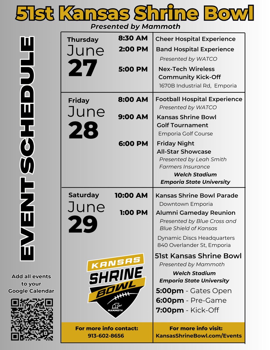 We've got a lot of fun festivities planned for the 51st Kansas Shrine Bowl! To view a list of all the Kansas Shrine Bowl events or to purchase tickets visit buff.ly/3duQGhB