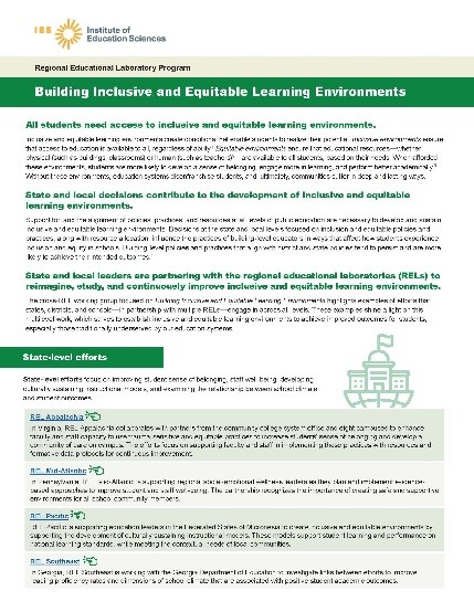 Interested in building inclusive and equitable learning environments? This resource shares how  RELs are supporting their regions to create conditions that enable all students to reach their potential. ies.ed.gov/ncee/rel/regio…