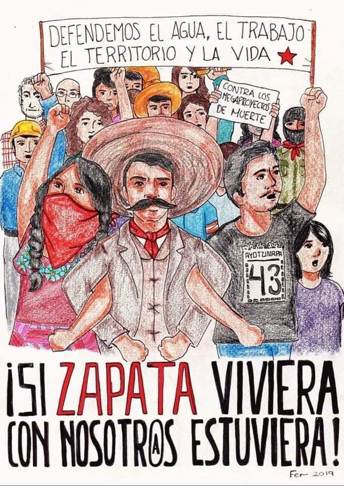 “We defend water, work, territory &amp; life. If Zapata lived, he would be with us!” seen in Mexico. ❤️🖤💥✊🏿
📸Fb:Diseños a pincel