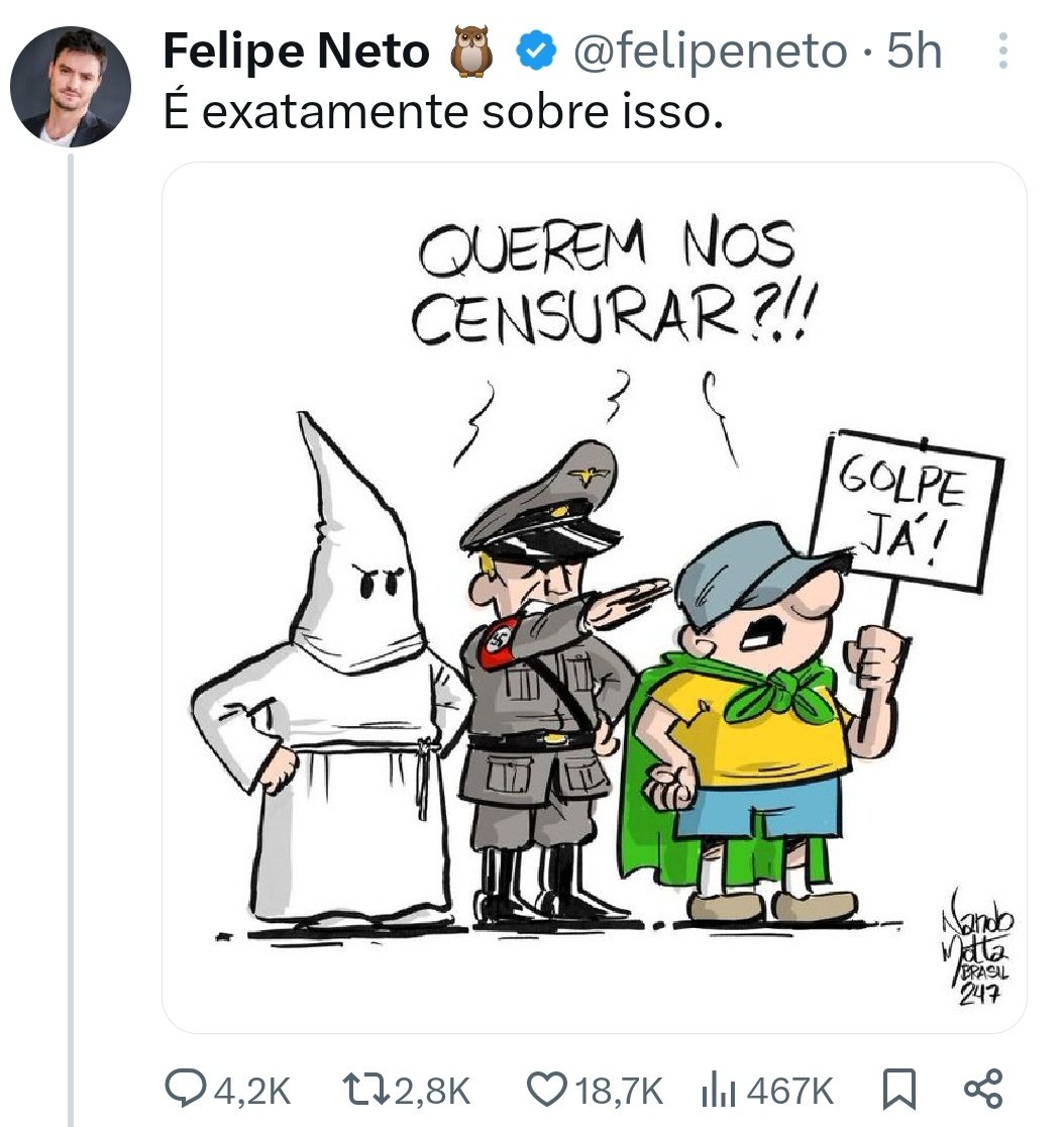 📣Cotidiano!

@felipeneto e seu fascismo freestyle...

#DesmobilizaSlepeGiants