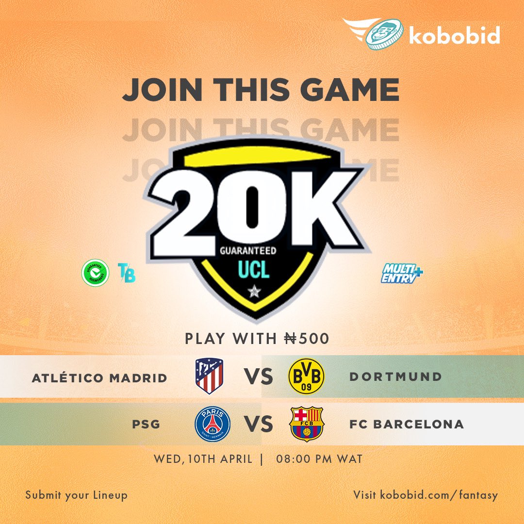 MATCH DAY! It’s almost Game Time, hurry now to kobobid.com/fantasy to submit your lineups and stand a chance to win up N20,000. Let’s gooo!