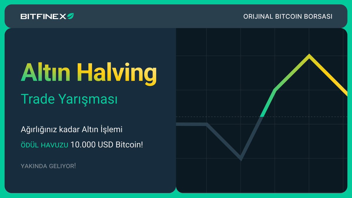 Yaklaşan Halving'i kutlamak istiyoruz! Bitfinex'te 10.000 UTCin BTC ödül havuzuna sahip trade yarışması için takipte kalın Hazır olun, yakında başlıyoruz! Takipte kalın 📻