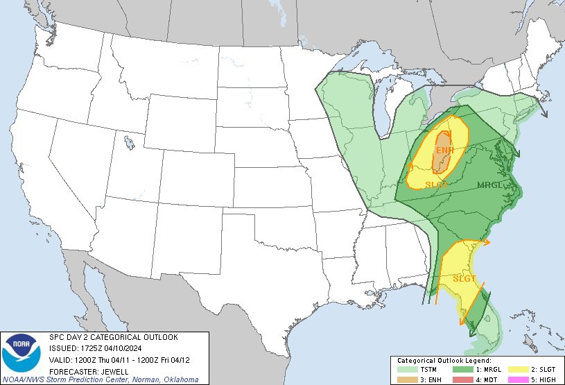12:27pm CDT #SPC Day2 Outlook Enhanced Risk: over eastern Ohio into wesern West Virginia and extreme northeast Kentucky spc.noaa.gov/products/outlo…