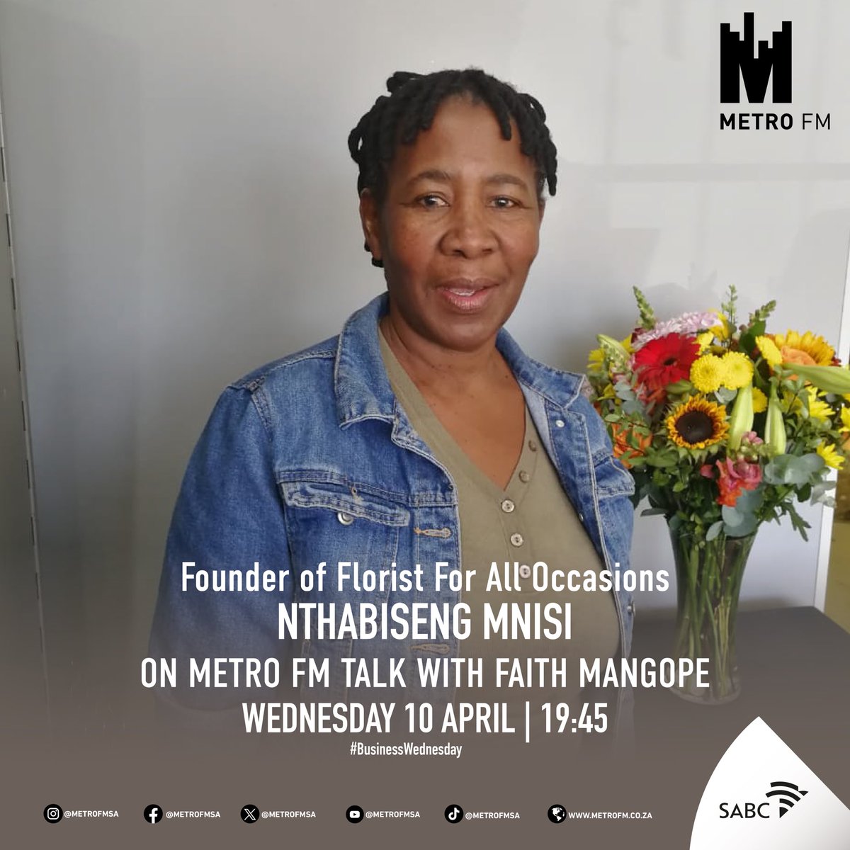 tonight, we are joined by the Founder of Florist For All Occasions, Nthabiseng Mnisi. Their mission is to bethe best company in South Africa that provides the most elegant, exotic and stylist flowers for all occasions. #METROFMTalk